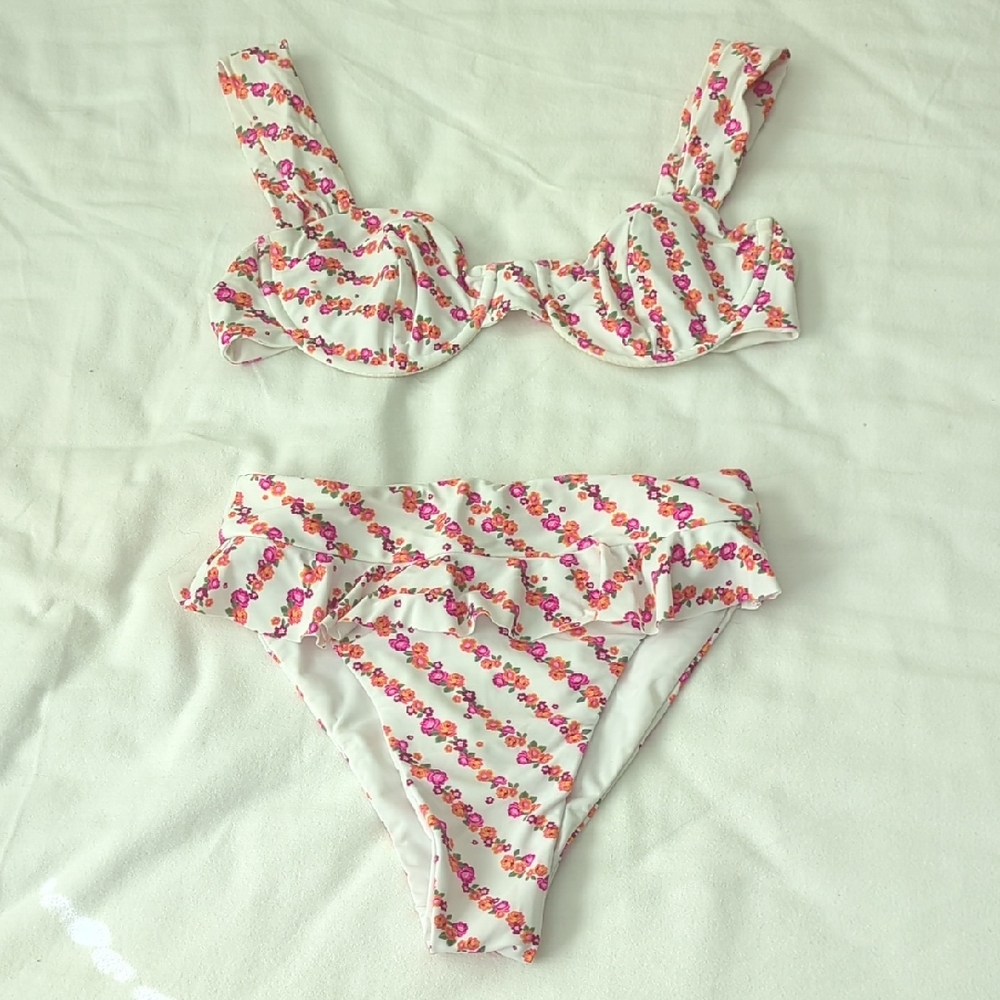 For Love And Lemons Pink Floral Bikini Set